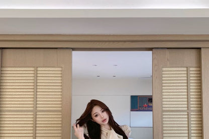 Cap Sleeve Tie Neck Plain Blouse / High Waist Panel Mini A-Line Skirt
