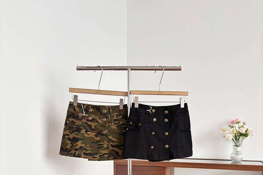 High Waist Double-Breasted Mini Pencil Skirt