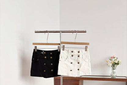 High Waist Double-Breasted Mini Pencil Skirt