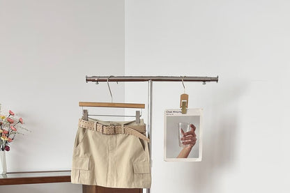 Set: High Waist Plain Mini Pencil Cargo Skirt + Belt