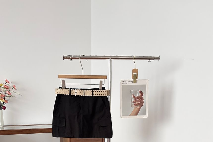 Set: High Waist Plain Mini Pencil Cargo Skirt + Belt