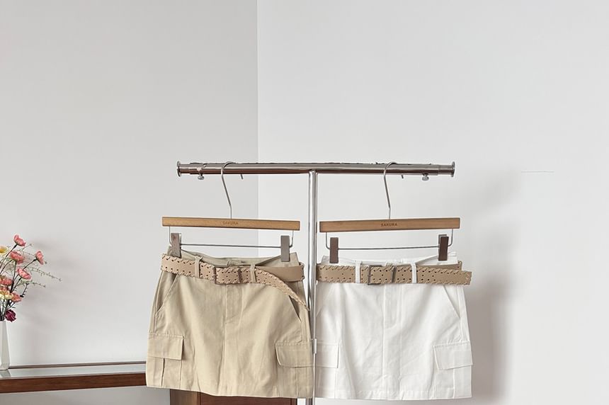Set: High Waist Plain Mini Pencil Cargo Skirt + Belt