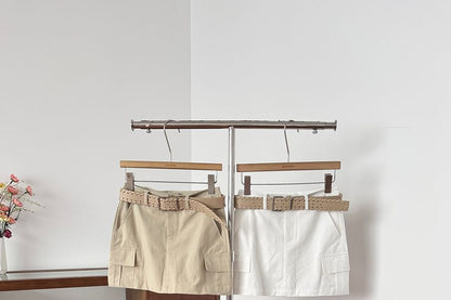 Set: High Waist Plain Mini Pencil Cargo Skirt + Belt