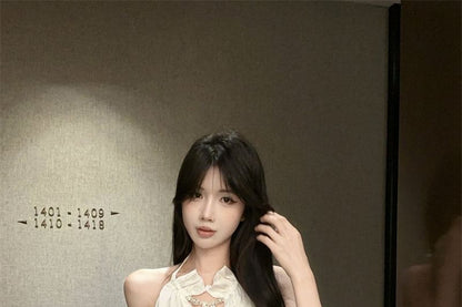 Halter Rhinestone Chain Ruffle Camisole Top