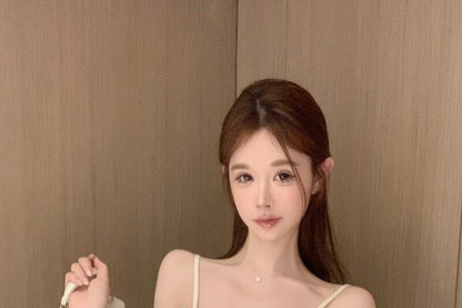 Lace-Up Ruffle Camisole Top with Panel Detail