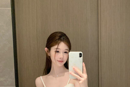 Lace-Up Ruffle Camisole Top with Panel Detail