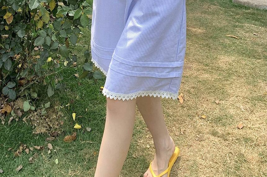 Elastic Waist Striped Lace Trim A-Line Skirt