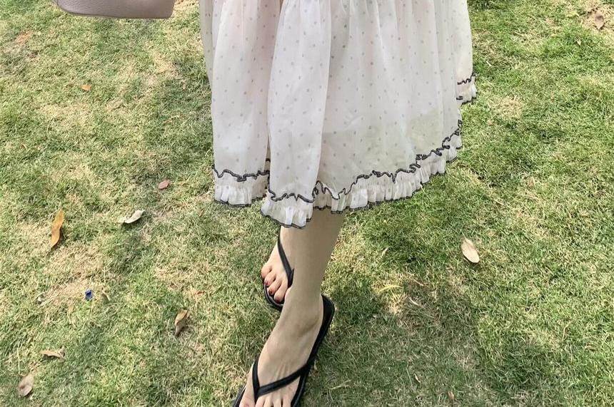 High Waist Dotted Tiered Ruffle Mesh Midi A-Line Skirt