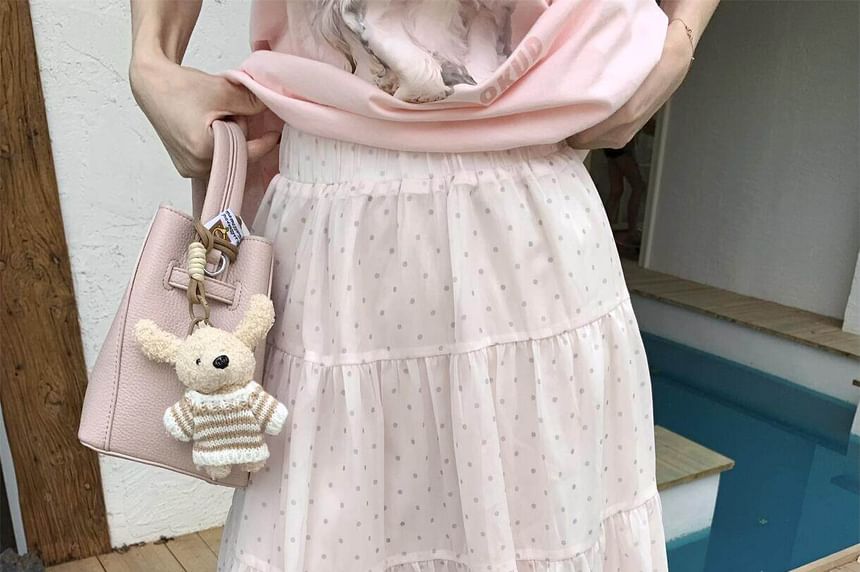 High Waist Dotted Tiered Ruffle Mesh Midi A-Line Skirt