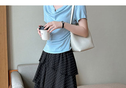 High Waist Dotted Tiered Maxi A-Line Skirt