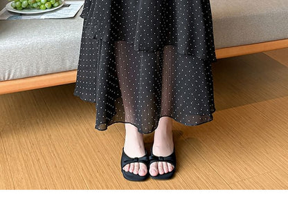 High Waist Dotted Tiered Maxi A-Line Skirt