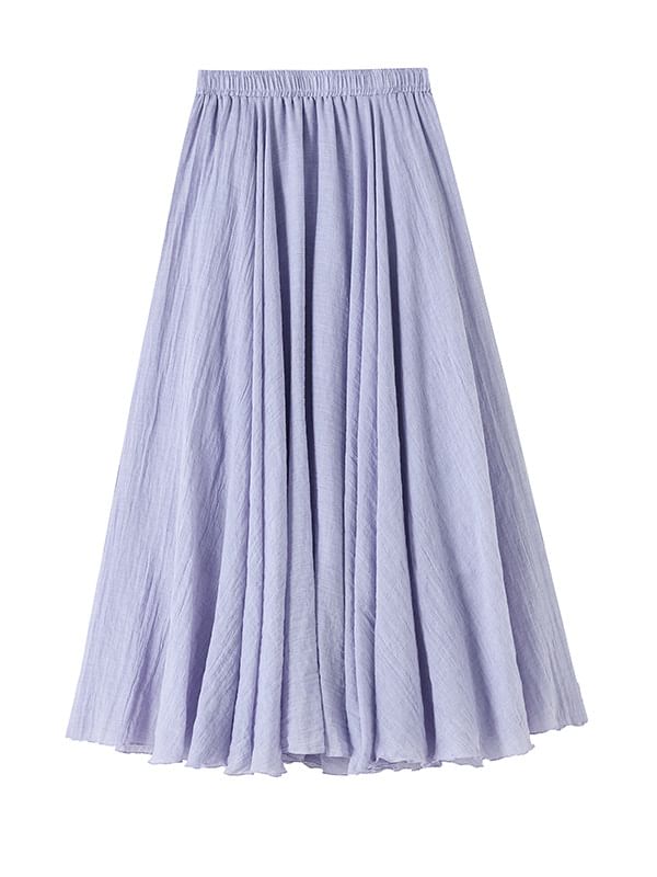 Elastic Waist Plain Maxi A-Line Skirt