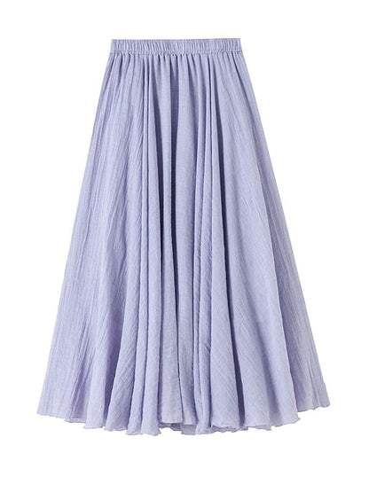 Elastic Waist Plain Maxi A-Line Skirt