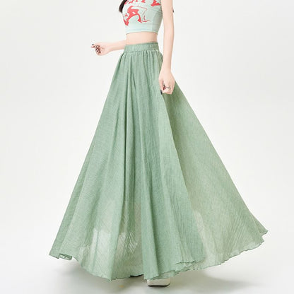 Elastic Waist Plain Maxi A-Line Skirt