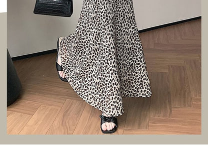 High Waist Leopard Print Maxi Mermaid Skirt