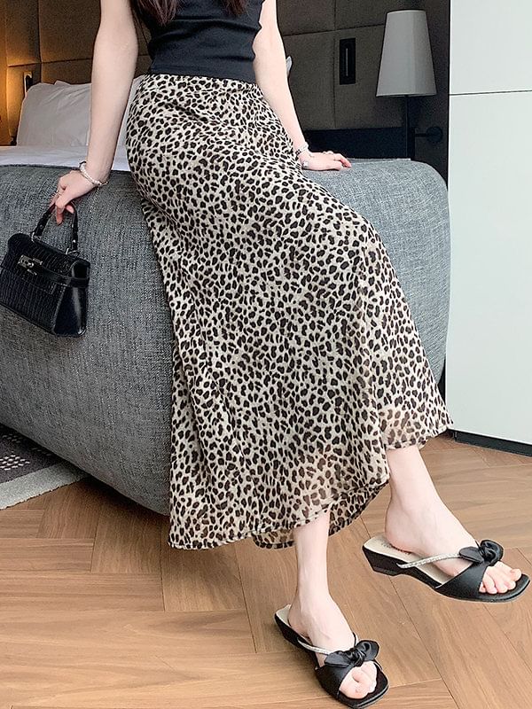 High Waist Leopard Print Maxi Mermaid Skirt