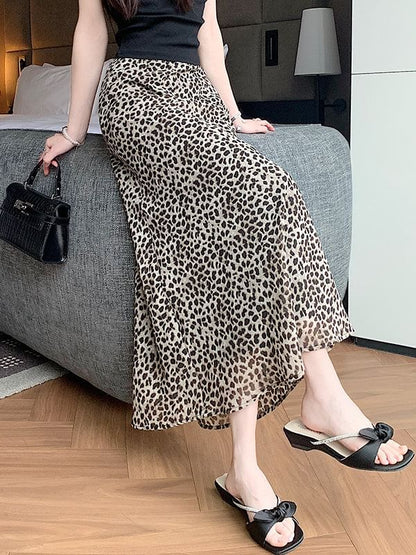 High Waist Leopard Print Maxi Mermaid Skirt
