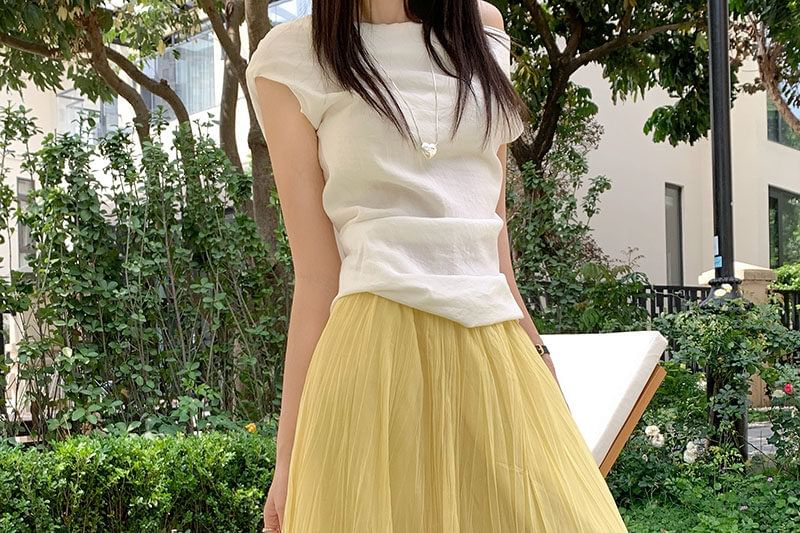 High Waist Plain Mesh Maxi A-Line Skirt