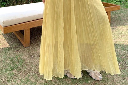 High Waist Plain Mesh Maxi A-Line Skirt