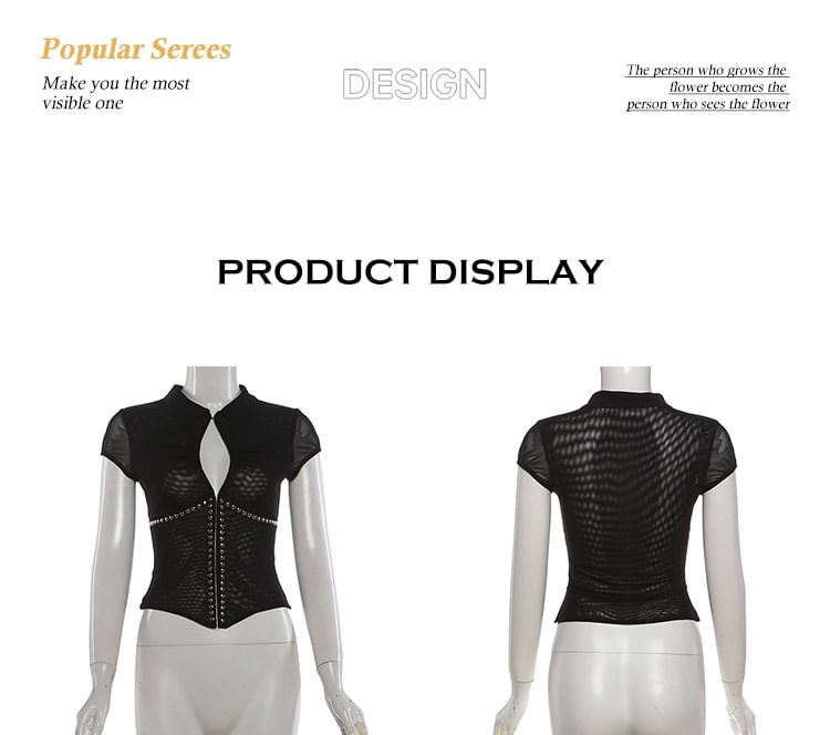 Short-Sleeve Cutout Crop top / Low Waist Faux Leather Mini Skirt