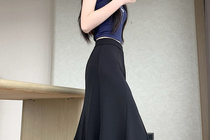 High Waist Plain Midi Mermaid Skirt