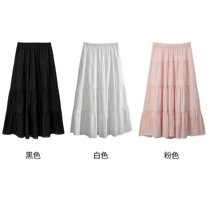 High Waist Plain Midi A-Line Skirt