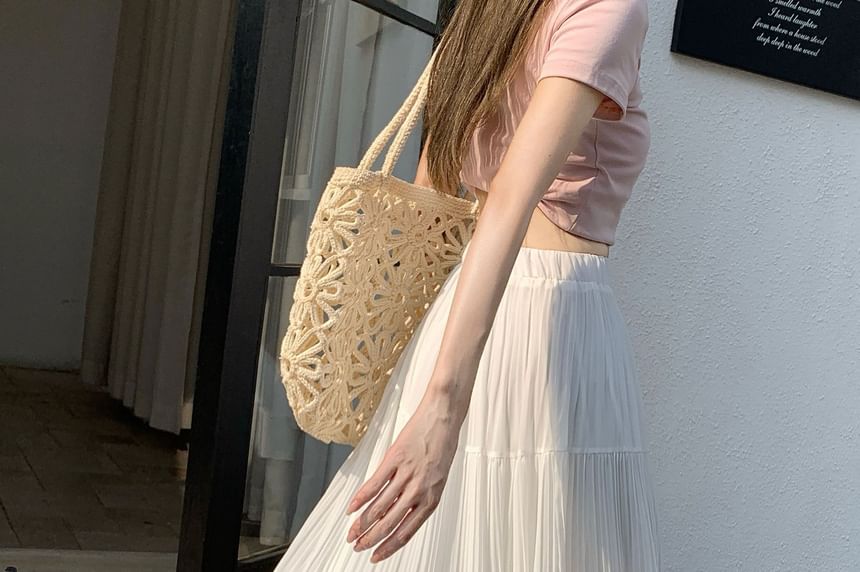 High Waist Plain Accordion Pleated Maxi A-Line Skirt