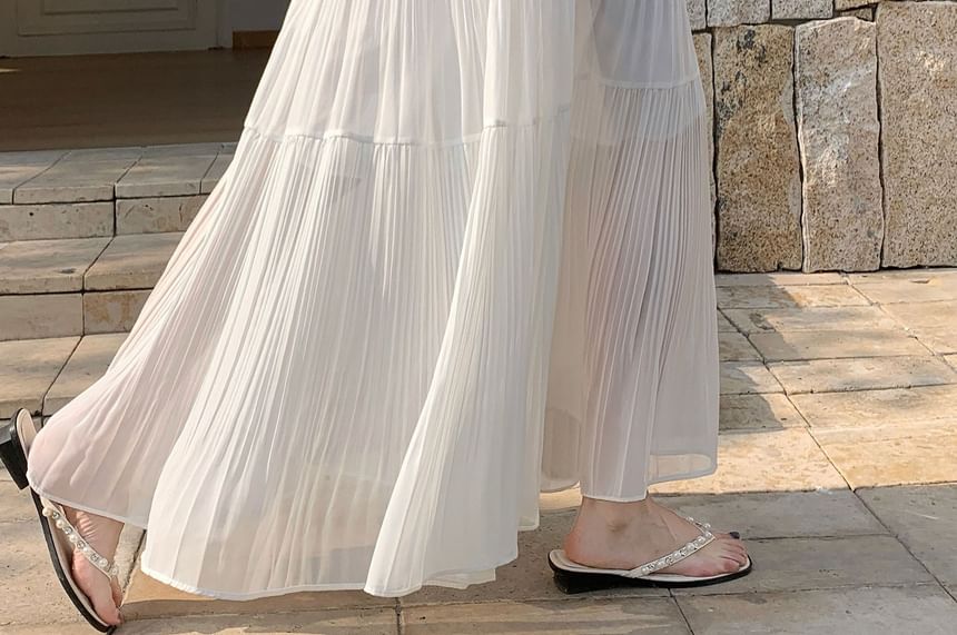 High Waist Plain Accordion Pleated Maxi A-Line Skirt