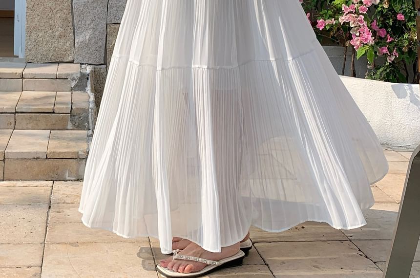High Waist Plain Accordion Pleated Maxi A-Line Skirt