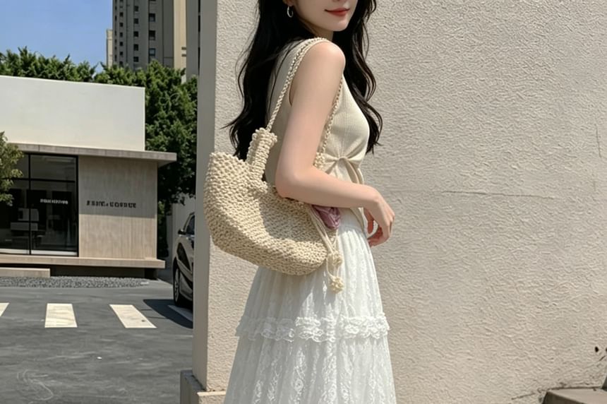 High Waist Tiered Lace Maxi A-Line Skirt