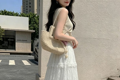 High Waist Tiered Lace Maxi A-Line Skirt