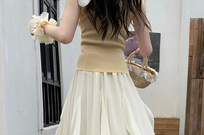 High Waist Plain Ruffle Trim Maxi A-Line Skirt
