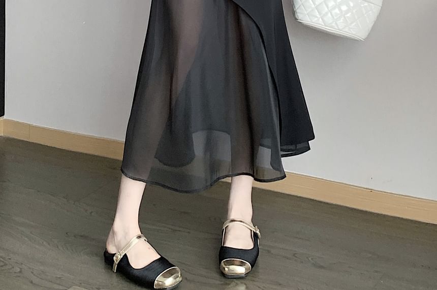 High Waist Asymmetrical Mesh Panel Midi Mermaid Skirt