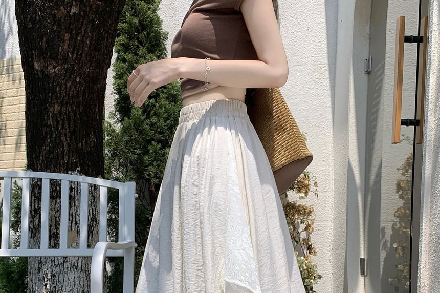 High Waist Asymmetrical Lace Panel Maxi A-Line Skirt
