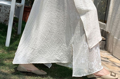 High Waist Asymmetrical Lace Panel Maxi A-Line Skirt
