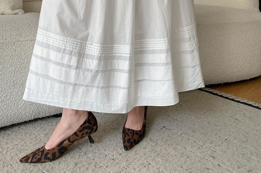 Elastic Waist Plain Striped Maxi A-Line Skirt