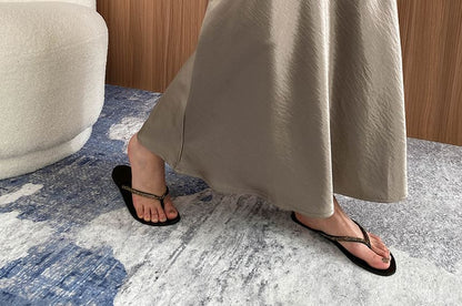 Mid Rise Plain Maxi A-Line Skirt