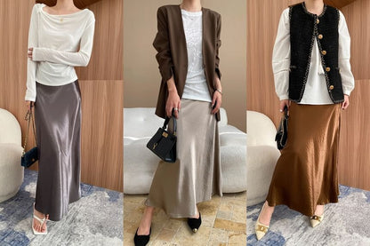 Mid Rise Plain Maxi A-Line Skirt