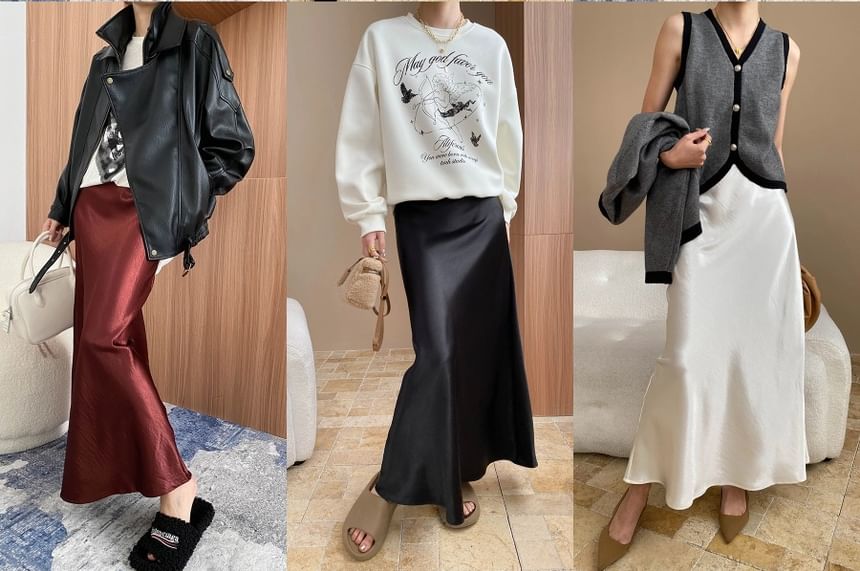Mid Rise Plain Maxi A-Line Skirt
