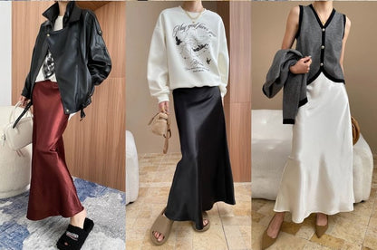 Mid Rise Plain Maxi A-Line Skirt