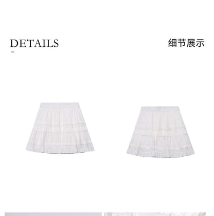 Elastic Waist Plain Ruffle Mini A-Line Skirt