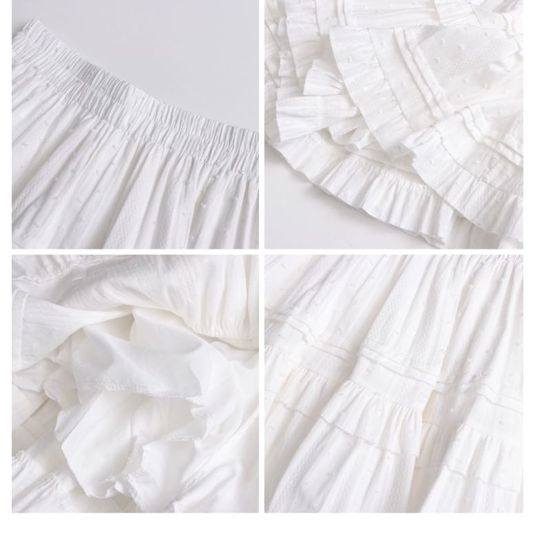Elastic Waist Plain Ruffle Mini A-Line Skirt