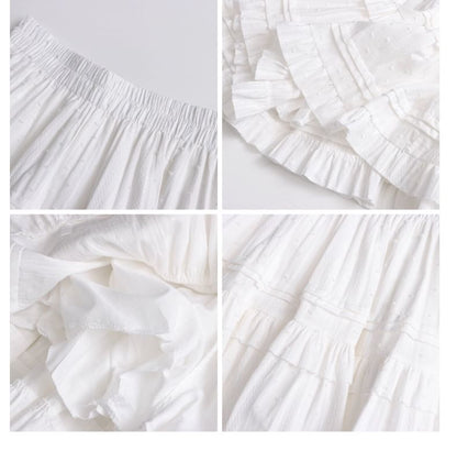 Elastic Waist Plain Ruffle Mini A-Line Skirt