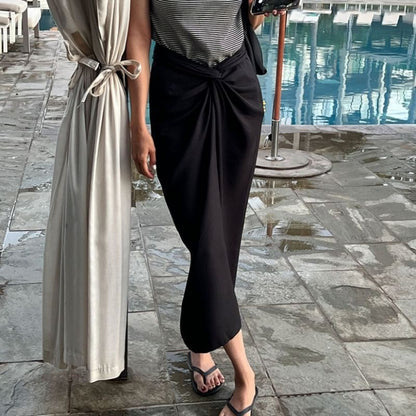 High Waist Plain Slit Midi Straight Skirt