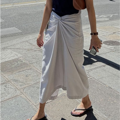 High Waist Plain Slit Midi Straight Skirt