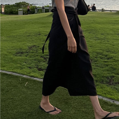 High Waist Plain Slit Midi Straight Skirt