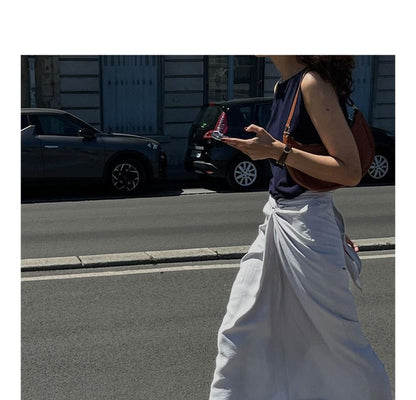 High Waist Plain Slit Midi Straight Skirt