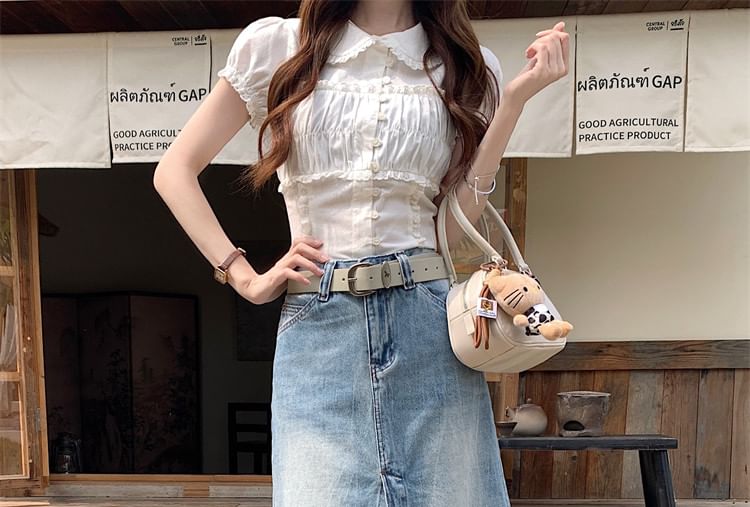 Mid Rise Washed Denim A-Line Skirt