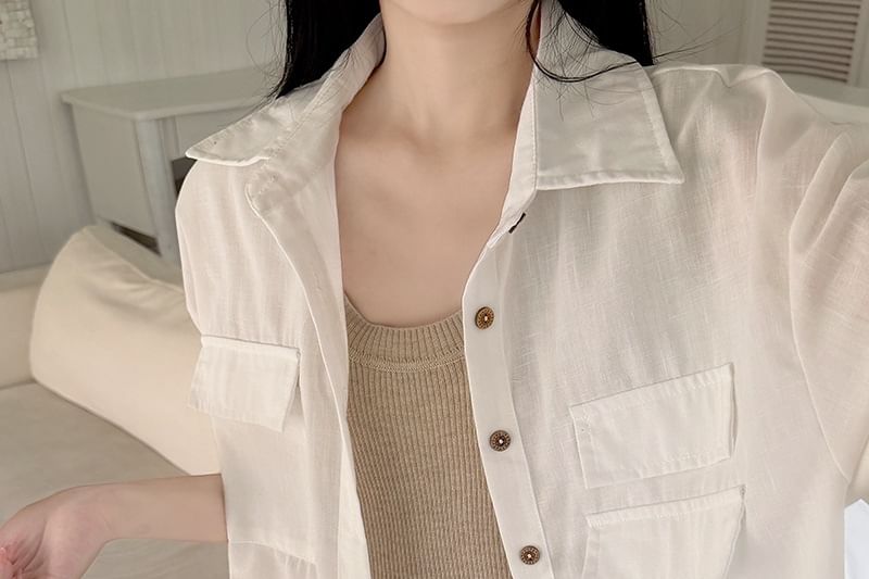 Drop Shoulder Long Sleeve Sheer Shirt