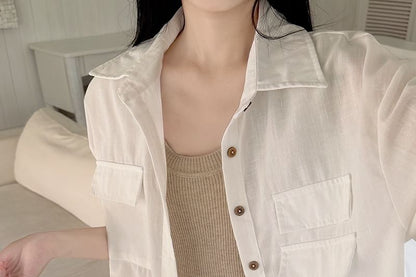 Drop Shoulder Long Sleeve Sheer Shirt